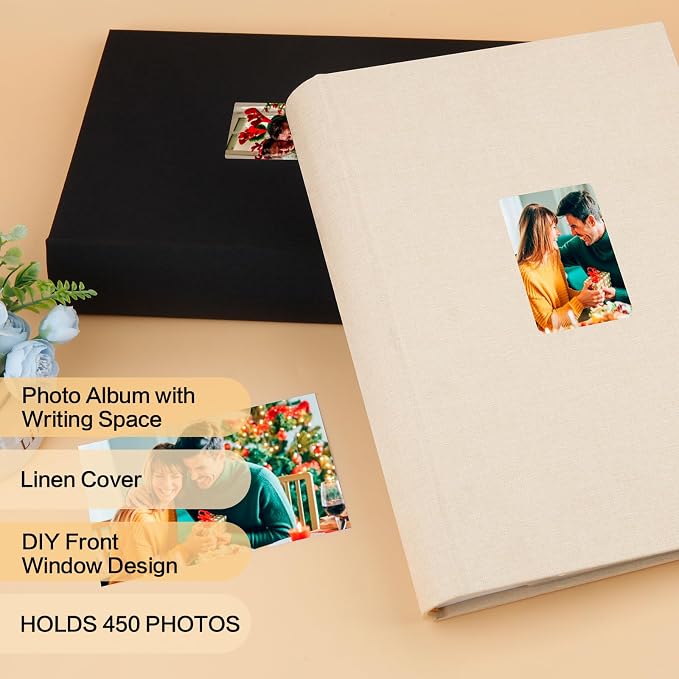 450 Pocket 4x6 Photo Album with Writing Space, Linen Cover, Beige | Large Capacity, 4x6 Album Book, with Memo for Family, Wedding Baby, Travel Memories Graduation Pictures - Image 2