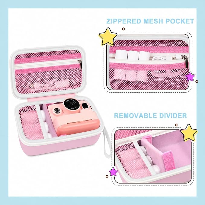 Kids Instant Print Camera Case for DYLANTO for ESOXOFFORE Cameras | Portable Digital Camera Case Organizer for ETIKEZ for YTETCN for DUDUDRAGON with Pocket for Accessories (Box Only)-Pink - Image 5