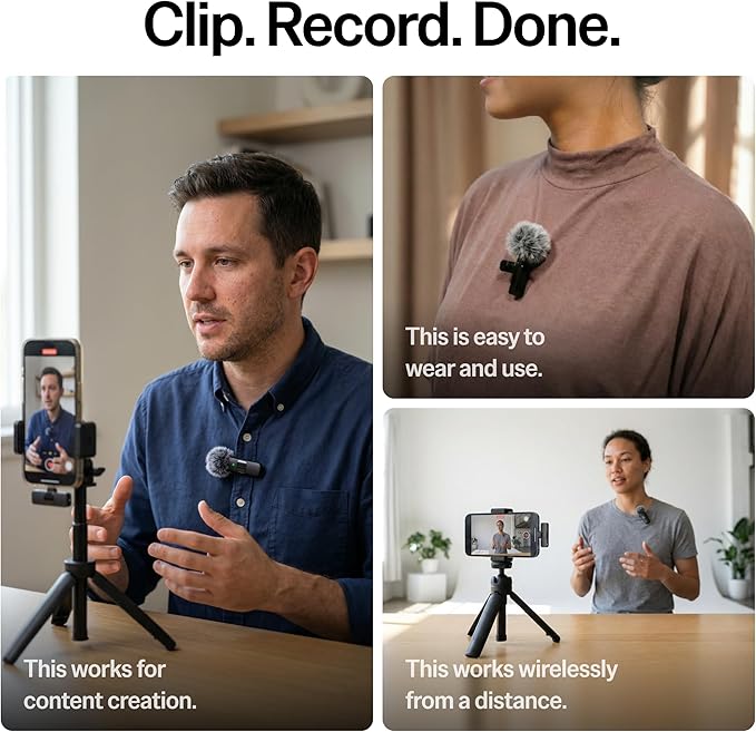 Mini Mic Pro (Latest Model – #1 Microphone for iPhone & Android, Wireless Mini Microphone, Clear Voice, Noise Cancelling, Lavalier Mic for TikTok, YouTube & Interviews (with Charging Case) - Image 3