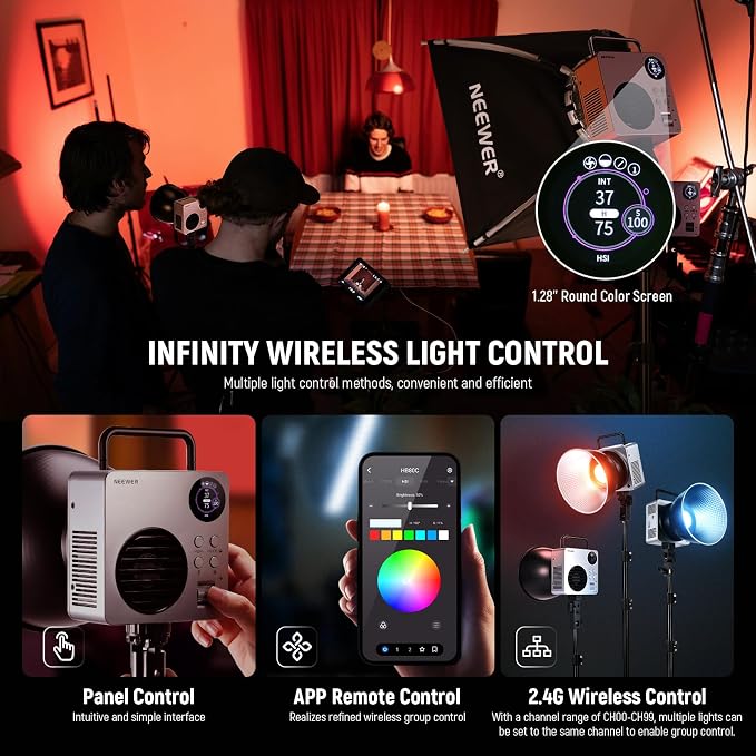 NEEWER 80W RGBWW LED Video Light with 72Wh Battery, 100W PD Fast Charger, APP/2.4G Control, 10400lux/m 2500K-7500K, Mini RGB Bowens Mount Studio Photography Recording Continuous Output Lighting, HB80C - Image 6