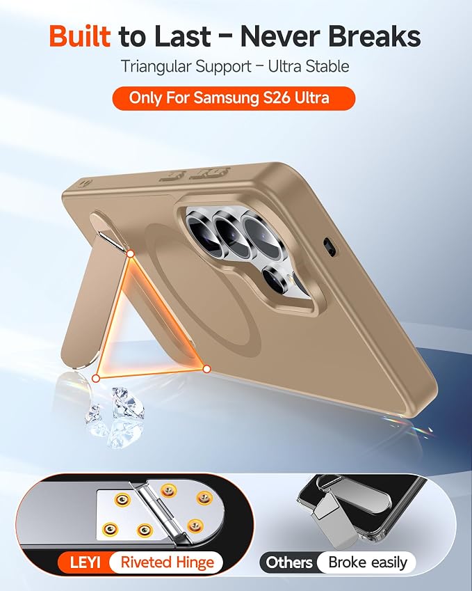 LeYi for Galaxy-S26-Ultra Case with Stand: for Magsafe Funda para Samsung s 26 s26ultra Phone Cover Rugged Slim Fit Heavy Duty Magnetic Women Men Kickstand Military Grade Samsungs26 Ultra, Gold - Image 3