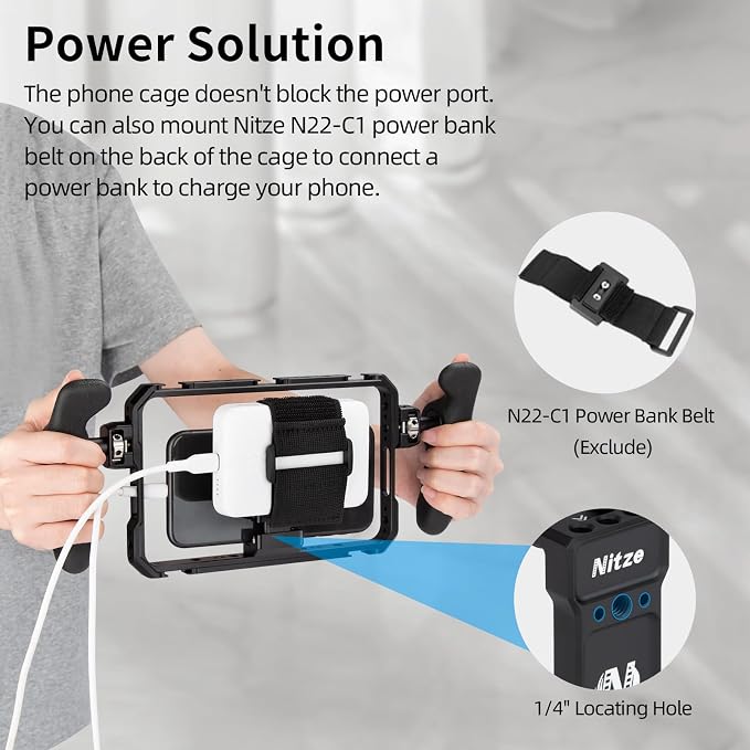 Nitze Smartphone Cage Universal Phone Video Rig - T-MP01B | Ergonomic Side Handles, Adjustable Cellphone Clamp, 5 Built-in Cold Shoes, For Vlogger and Videographer - Image 6