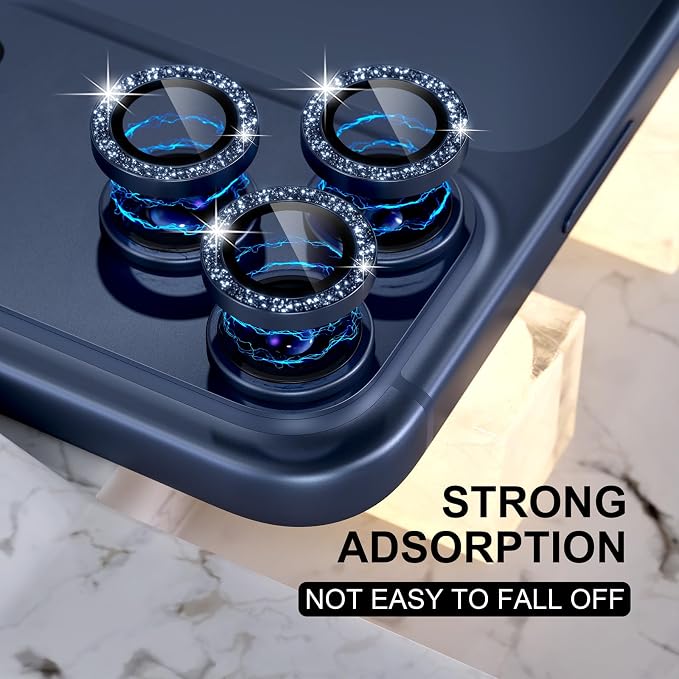 Choiche for iPhone 17 Pro/iPhone 17 Pro Max Camera Lens Protector | Ultra HD, Bling 9H Tempered Glass Camera Cover Screen Protector Metal Ring Decoration Accessories (Glitter-Blue) - Image 3