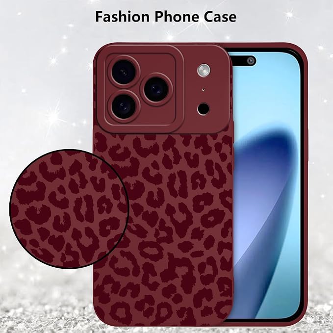 Cute Burgundy Cheetah Print Phone Case for iPhone 17 Pro 6.3" | Aesthetic Leopard Pattern Design Cover Full Camera Lens Protective Shockproof Soft Slim TPU Funda for Women Girls - Image 6