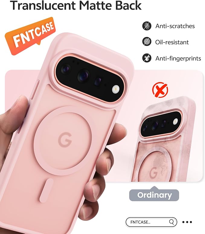 FNTCASE for Google Pixel 11 Pro Case / Pixel 11 Case, with Screen Protector | Fit for Magsafe, Translucent Matte, 14FT Military Grade Drop Protection, Shockproof Protective Phone Cover, Light Pink - Image 7