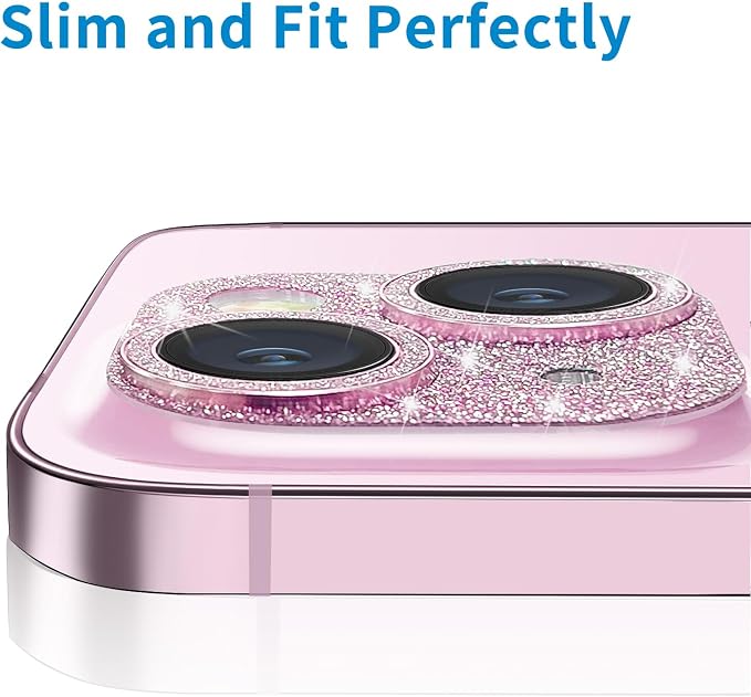 Compatible with iPhone 15 & iPhone 15 Plus Camera Lens Protector, Bling 3D Rhinestone Diamond 9H Tempered Glass Camera Cover Anti Scratch Shockproof Lens Screen Full Protective Cover - Pink - Image 5