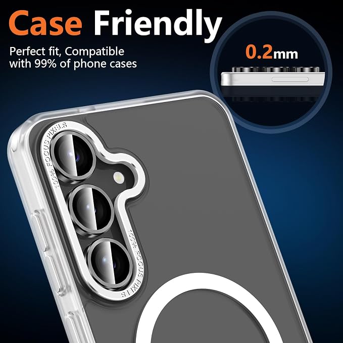 for Samsung Galaxy S25 FE Camera Lens Protector, Individual Metal Ring Tempered Glass Lens Cover, [Strong Adsorption] Scratch Resistant Ultra-Thin HD Clear Lens Cover, 1 Set-Black - Image 7