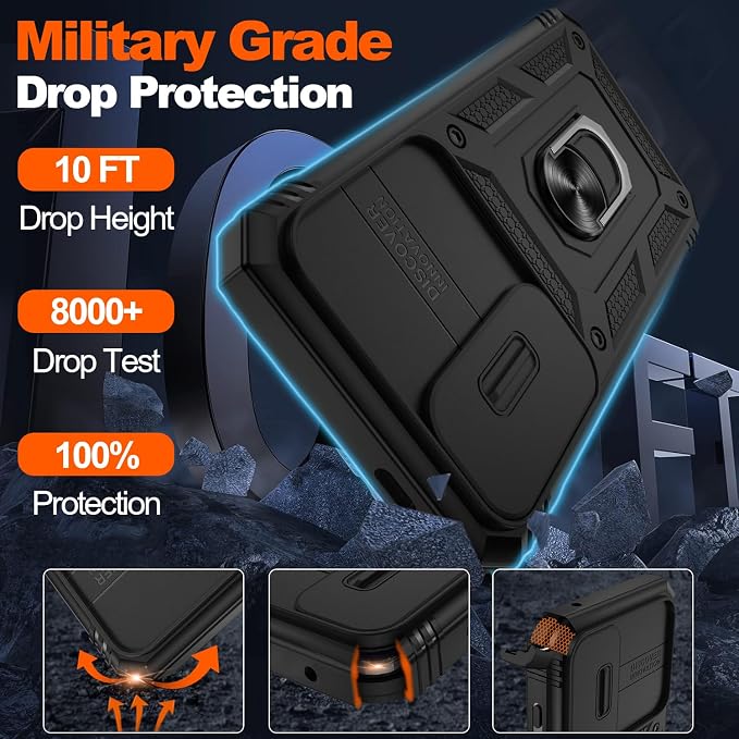 Gritup for Samsung Galaxy S24 FE Case: Galaxy S24 FE Case with 2*Screen Protector | Magnetic Stand & Slide Camera Cover | Shock Proof Military-Grade Funda para S 24 FE Cover -Black - Image 3