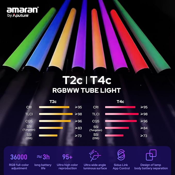 Aputure Amaran T2C 20W RGBWW LED Tube Light,APP/DMX Control,23.6inch/60cm | Stick Light,2500-7500K CCT,Rechargeable Battery,15 Lighting FX,for Video,Photo,Vlogging,YouTube,Live Streaming - Image 2
