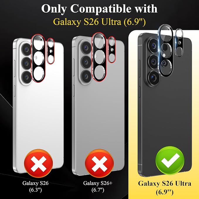4 Pack for Samsung Galaxy S26 Ultra Camera Lens Screen Protector | 9H Tempered Glass Camera Lens Cover Decoration, Case Friendly, High Definition, Scratch-Resistant(Not for S25/S24) - Image 2