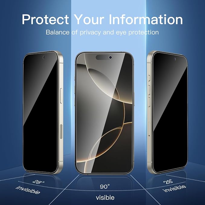 NEW'C 3x Privacy for iPhone 16 Pro Max Screen Protector (6.9 inches)+ 3x Camera Lens Protector, Sensor Protection, Case Friendly Tempered Glass Film + Dust Plug - Easy installation tool included - Image 4