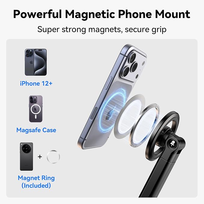 Magnetic Auto Face Tracking Tripod, 70.9” Magsafe Phone Tripod with 360°Rotation 5-Gesture Control, Wireless Remote, Magnetic Mount, Ideal for Vlogging, Live Streaming, Travel and Content Creation - Image 3