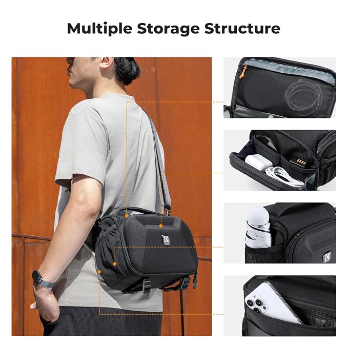 K&F CONCEPT Camera Sling Bag, Hardshell Crossbody Bag with Tripod Holder | EVA Hardshell, Foam Padded, Double-Zip Access, Mesh Pockets, Flexfold Divider for Street & Travel, for Canon/Nikon/Sony, BS14 - Image 3