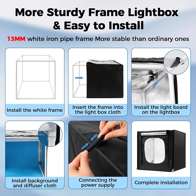 Photo Light Box, Portable 12/16/20/24/32 Photo Studio Light Box, Shooting Tent Kit with 405 Light Beads and 6 Color Backdrops. Lightbox with 3 Stepless Dimming Light Boards for Product Photography - Image 6