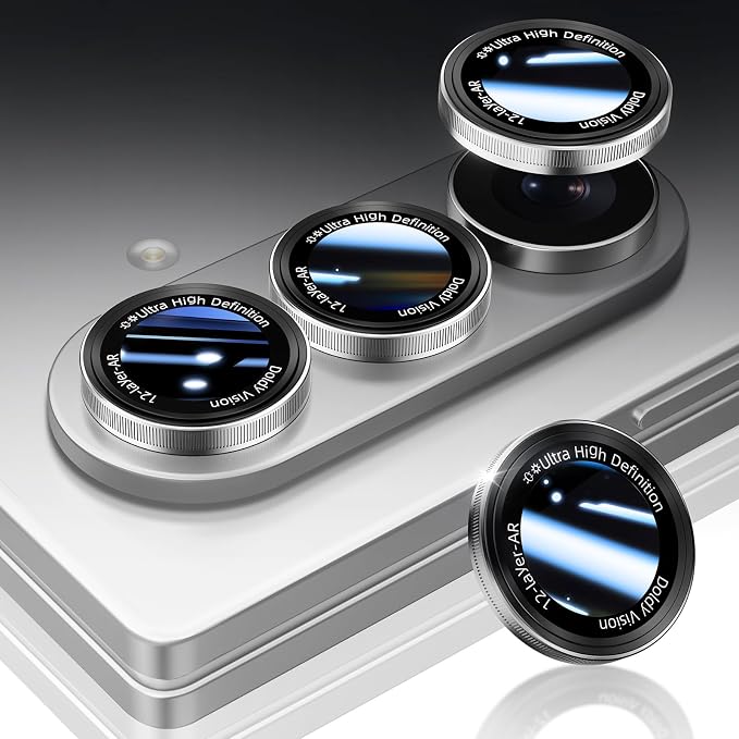 HelloDeere for Galaxy Z Fold 7/Z Fold 8 Ultra Camera Lens Protector Military-Grade 9H+ Tempered Glass AR Optical Tech HD Anti-Glare Anti-Scratch Metal Individual Ring Easy Install Case Friendly Silver by HOME