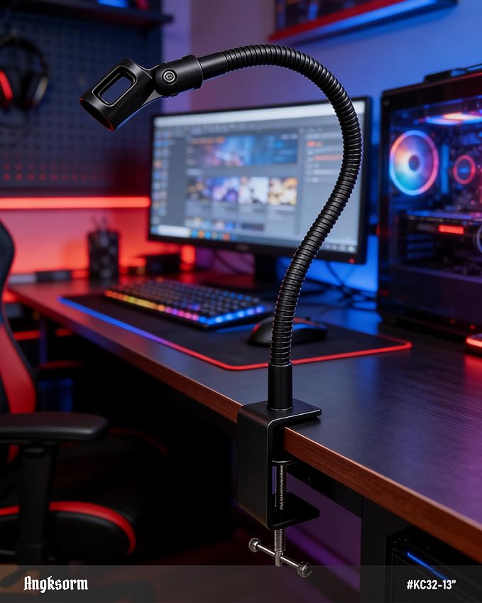 KC32 13-Inch Gooseneck Mic Stand, Heavy-Duty Desk Clamp for Podium | Flexible Arm Microphone Holder, Lectern Mount, 5/8-27 Thread, 3/8-16 Adapter, Mic Clip, Podcast, Pulpit, Studio, 3.2 lb Load - Image 6
