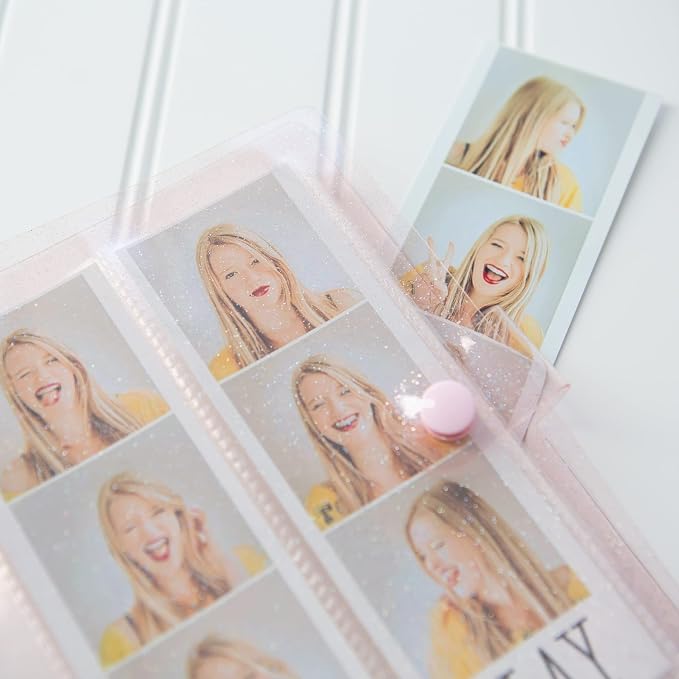 Photo Album For 2X6 Photo Booth Slip In Strips And 4X6 Pictures - 6 Ring Notebook Binder With 20 2 By 6 Sleeves - Fits 80 Photobooth Prints (BLUSH SPARKLE, 2X6) - Image 2