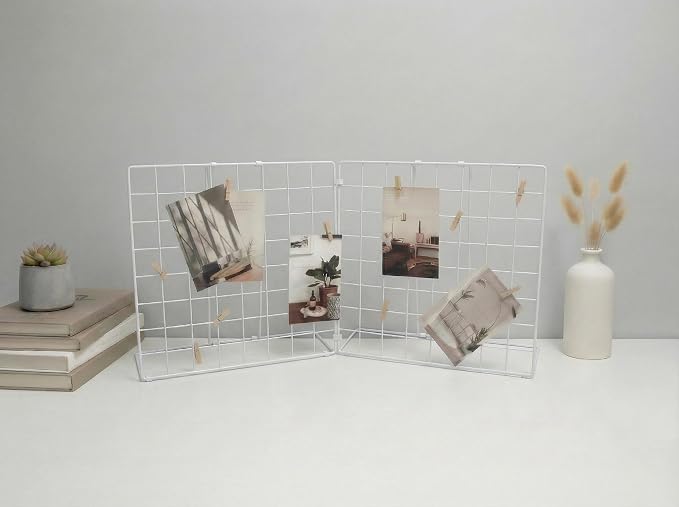 Double-Sided Foldable Desktop Photo Display Board White | 20 Wooden Clips, Photo Display Organizer, Accessory & Handcraft Display, Photo Display Board, For Home Office - Image 3