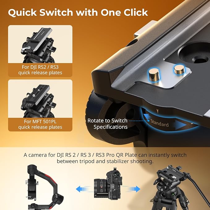 SmallRig AD-01S Video Tripod, 74" Heavy Duty Tripod with Pan and Tilt Fluid Head, Dual-Mode Quick Release Plate, Load up to 13.2lb / 6kg for DSLR, Camcorder, Cameras - Image 3