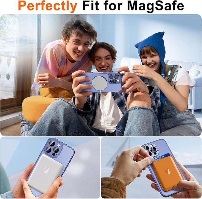 for iPhone 15 Pro Case with Privacy Screen Protector, Light Blue | Full Camera Protection, Translucent Matte Magnetic, Compatible with MagSafe, Shockproof Phone Cover, Slim Fit - Image 4