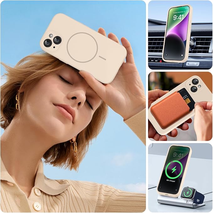 Miracase Silicone & Magnetic for iPhone 14 Case, Sand | Compatible with MagSafe, Soft Microfiber Lining, Premium Silicone Cover Shockproof Drop Protection Phone Case for 14 - Image 5