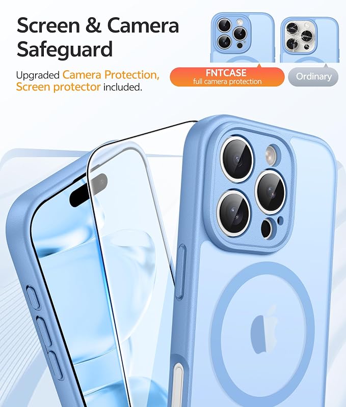 FNTCASE for iPhone 16 Pro Case, Fit for Magsafe, with Screen Protector | Full Camera Protection, Translucent Matte, 14FT Military Grade Drop Proof, Shockproof Protective Phone Cover, Light Blue - Image 4