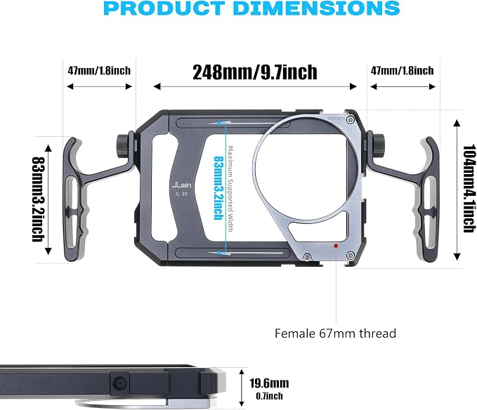Universal Smartphone Cage Photo Video Stabilizer with Handles + Variable ND Filter for iPhone 17 16 15 14 for Samsung for Pixel Android Phones for Phone Vlog Live Stream Video Recording - Image 7