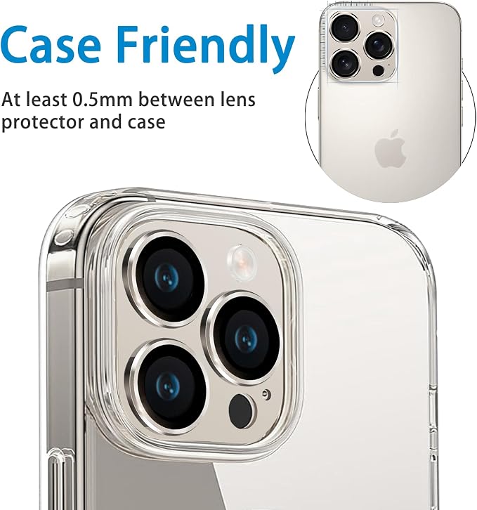 Compatible with iPhone 16 Pro and 16 Pro Max Camera Lens Protector, Anti-Scratch Tempered Glass Metal Camera Screen Protector Shockproof Full Protective Lens Cover, Titanium Gray - Image 6