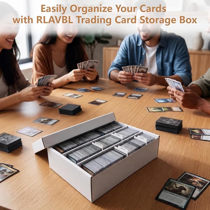 RLAVBL 4 Pack Trading Card Storage Box 3 Row, Card Boxes 2700 Count | Cardboard, 48 Dividers, for Sports, MTG, TCG, Toploader - Image 6