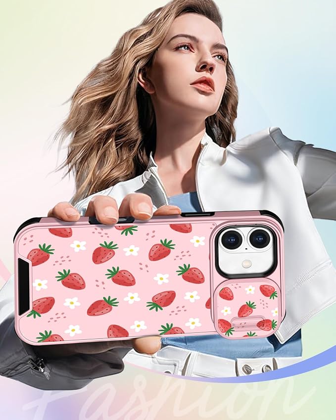Buleens for iPhone 16 Case 6.1 Inch - with Ring Stand & Camera Cover Aesthetic Cute Designed for Women Girls Pretty Girly Kawaii Strawberry Teens Phone Case for iPhone 16 Compatible with Magsafe - Image 6