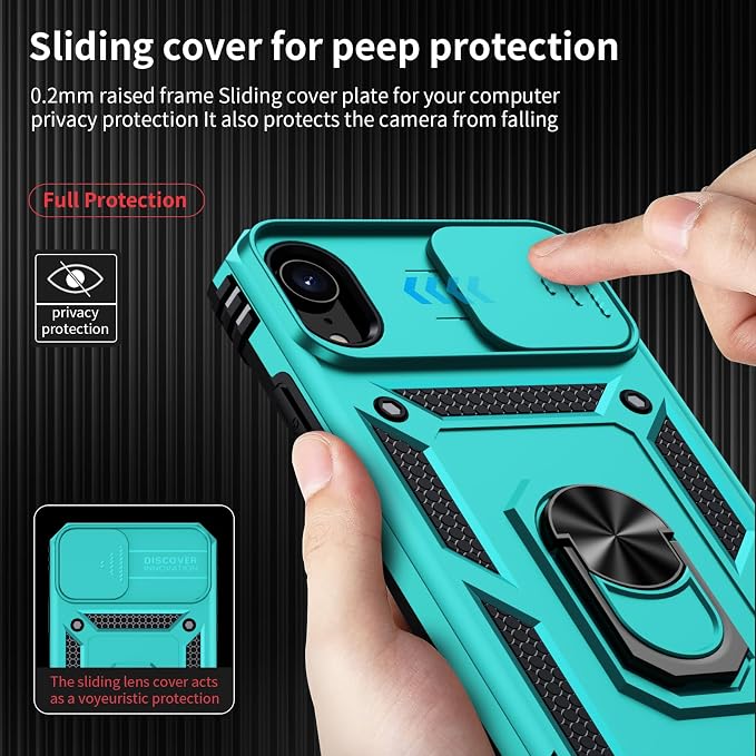 for iPhone XR Case with Camera Lens Cover, HD Screen Protector, 10 FT Military Grade Drop Protection, Magnetic Ring Holder Kickstand Protective Phone Case, Ice Green - Image 3