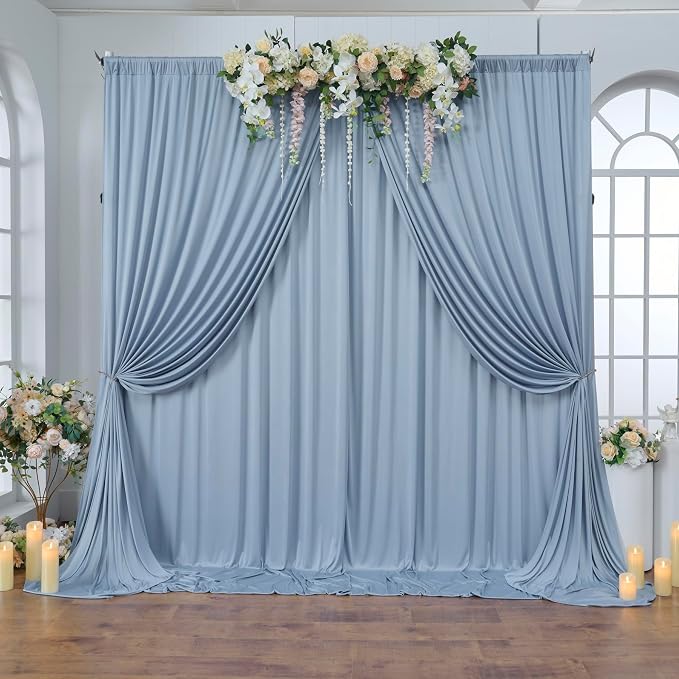 10 ft x 10 ft Wrinkle Free Dusty Blue Backdrop Curtain for Parties, 2 Panels 10ft Polyester Dusty Blue Photo Backdrop Drapes for Graduation Birthday Wedding Party Stage Curtains - Image 8