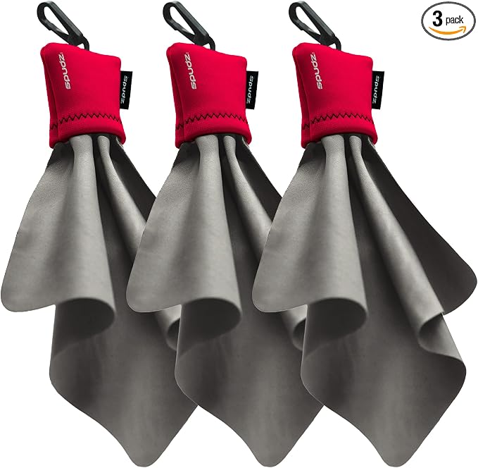 SPUDZ Ultra Microfiber Lens Cleaner with Closeable Bottom – Clip-On Pouch, Washable – for Binoculars, Scopes, Glasses, Screens | Ultra Red, 6 x 6 Inch (3-Pack) by SPUDZ