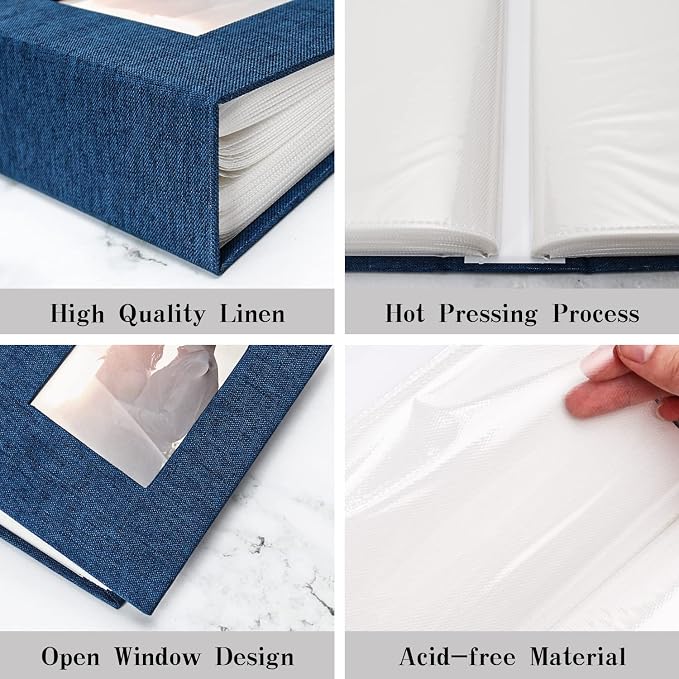 Vienrose 4x6 Photo Album,100 Pockets,Linen Cover with Window,Blue | Cover Window, Acid Free Pages, Linen Hardcover, Baby Wedding Family Photos - Image 5