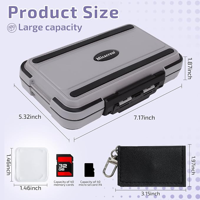 36-Slot SD Card Holder, Memory Card Case with ABS Shell for Camera | SD Card Organizer with 36 Transparent Holders and 60 Writable Labels, Camera Card Storage - Image 2