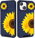 Case for iPhone 12 6.1'' Unique Blue Phone Cover | 2in1, Sunflower Floral, for Women Girls, Girly, Cute Flowers Design, with Slide Camera Cover, Protective, Cases, for iPhone12 by Goocrux