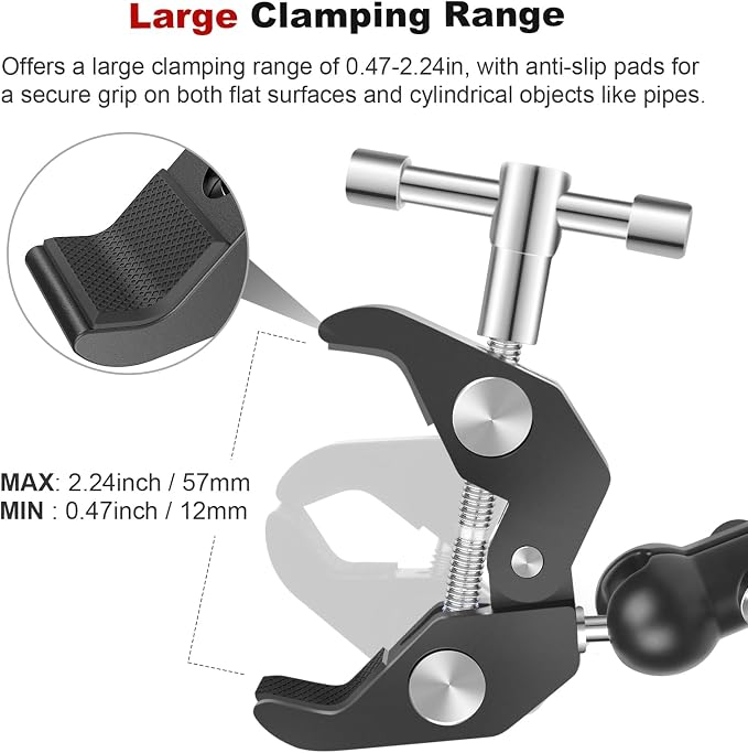Double Super Clamp Camera Mount with Magic Arm, Aluminum Double Clamp Mount Umbrella Holder for Desk, Studio Light/Boom Stand, Photography Reflector, Cross Bars, Bike/Motor Handlebars (SY004) - Image 4
