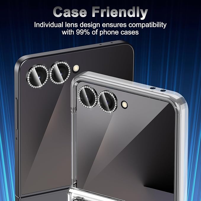 Meshine for Samsung Galaxy Z Flip 7 Camera Lens Protector,Scratch Proof,Strong Adsorption,9H Hardness with Metal Ring Camera Cover,Ultra Thin Case Friendly, Accessories Lens Protector,Shiny Black - Image 6