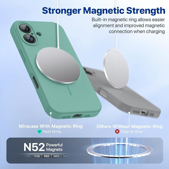 Miracase Silicone & Magnetic for iPhone 16 Case, Midnight Green | Compatible with MagSafe, Anti-Scratch Microfiber Lining, Liquid Silicone Case Shockproof Drop Protection Phone Case for 16 - Image 5