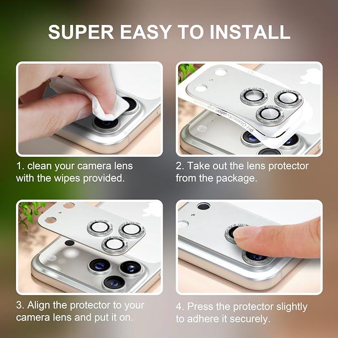 for iPhone 17 Pro Camera Lens Protector, Glitter Silver | [Military Grade Shatterproof] [Strong Adsorption] [Case Friendly] Matte Metal Tempered Glass Camera Screen Cover Accessories - Image 7