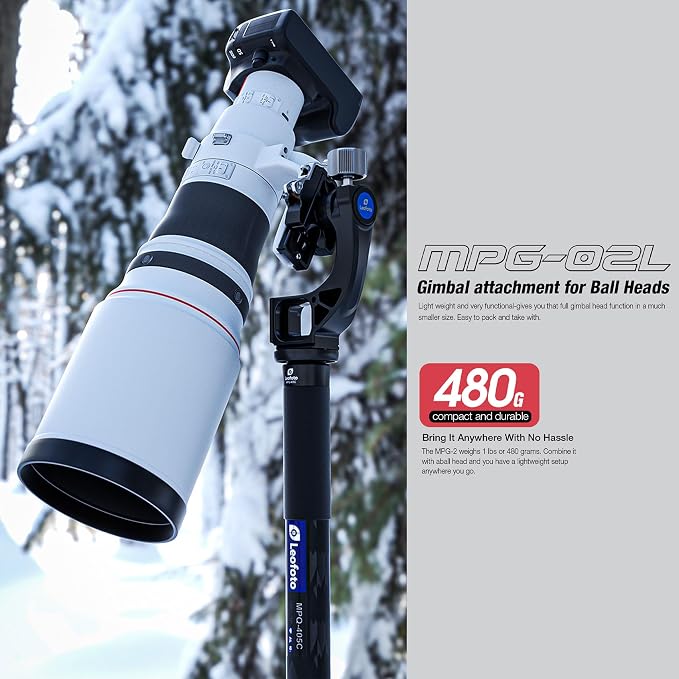 Leofoto Monopod Gimbal Head for Camera, Professional Aluminum Alloy Tripod Head with Arca-Swiss Dovetail Quick Release Plate, 360° Panoramic Shooting for DSLR Camera Up to 48lbs/22kg (MPG-02L) - Image 7