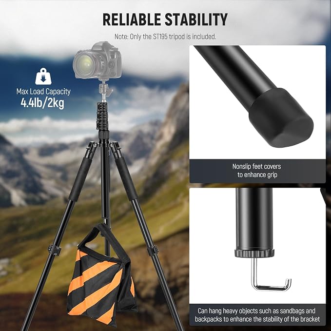 NEEWER Photography Light Stand, 1.5-6.4ft/47-195cm Aluminum Reversible Studio Lighting Tripod, Portable Phone Video Stand w/ 1/4" Screw for Strobe Light Camera Softbox, 4.4lb/2kg Load, ST195 | Studio Lighting Tripod, Portable Phone Video Stand with 1/4... - Image 4