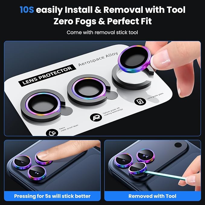 WSKEN for iPhone 17 Pro/iPhone 17 Pro Max Camera Lens Protector | Original Shooting Mode, Individual Metal Cover Film, Shatterproof HD Tempered Glass Camera Screen Protector, Colorful - Image 6