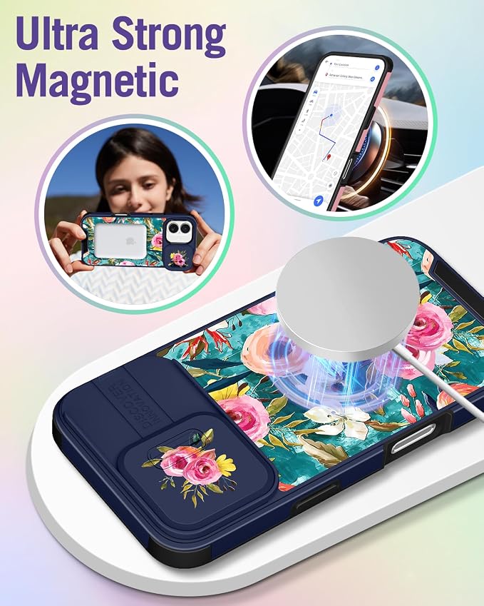 Buleens for iPhone 17 Case 6.3 Inch - with Ring Stand & Camera Cover Aesthetic Cute Designed for Women Girls Girly Pretty Unique Kawaii Flowers Phone Case for iPhone 17 Compatible with Magsafe - Image 4