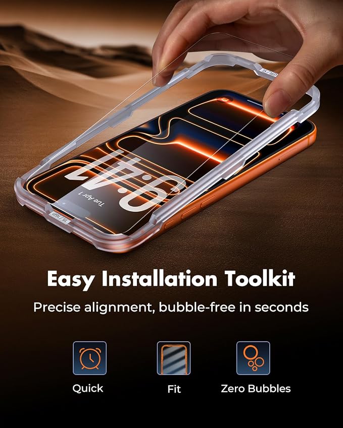 UNBREAKcable iPhone 17 Pro Screen Protector & Camera Lens Protector | Upgraded Dual-Tempered Glass with Military-Grade 9H Hardness, 3-Pack,HD Clarity, Anti-Fingerprint, Case Friendly, Fits 6.3'' - Image 9