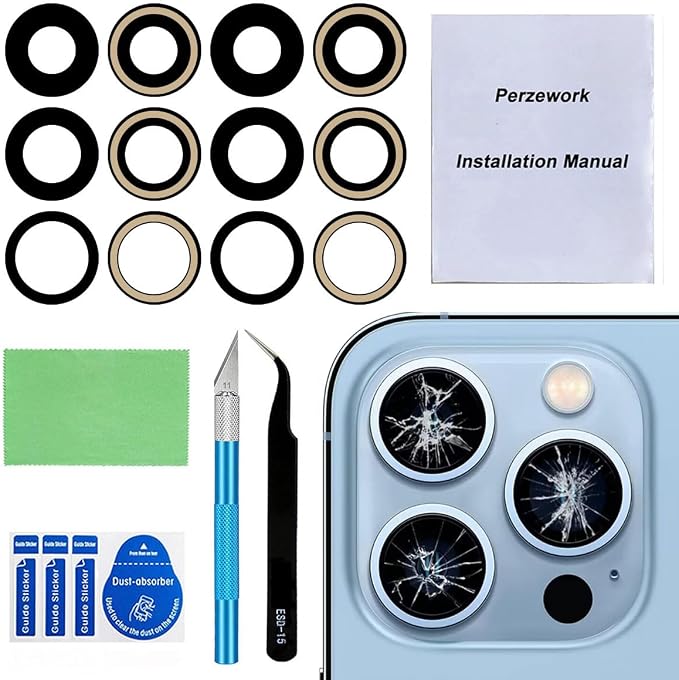 2 Set Back Rear Camera Lens Glass Replacement for iPhone 13 Pro and iPhone 13 Pro Max with Reparing Toolkit by Perzework