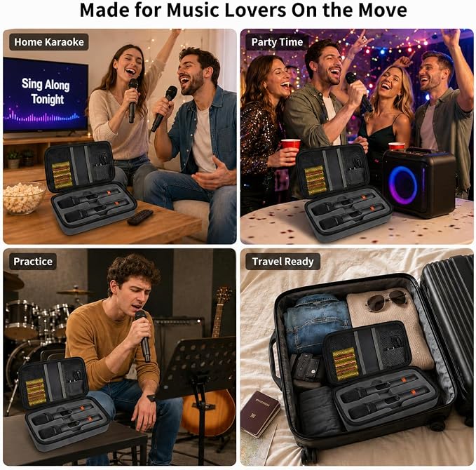 Wireless Microphone Case Compatible with JBL Wireless Two Microphone System, Handheld Dual Mic Travel Bag for Singing or Karaoke for Receivers, Adapters, AA Batteries - Image 7