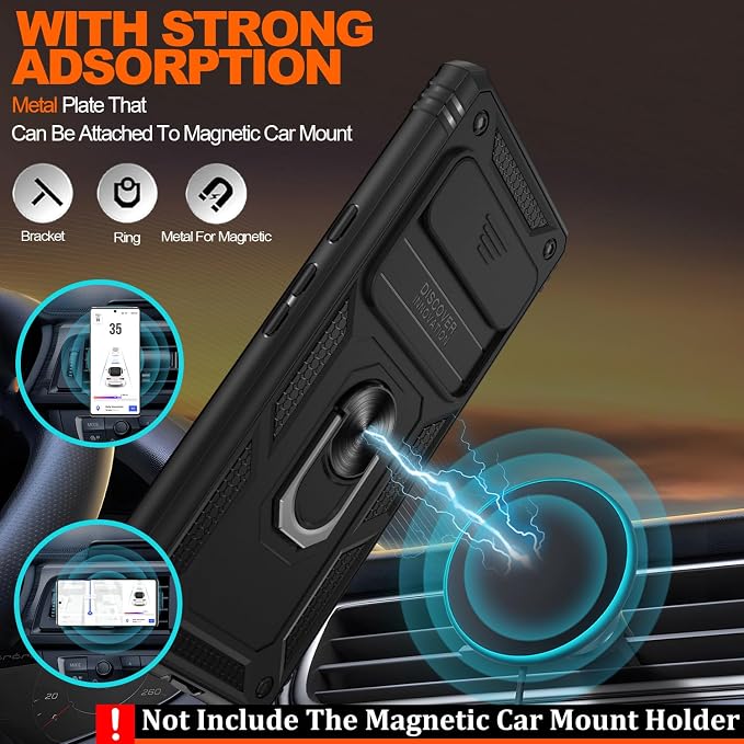 for Google Pixel 6 Pro Case with Slide Camera Cover & Screen Protector (2 PCS), Pixel 6 Pro Case Build in 360° Rotating Ring Kickstand, Military Grade Protective Case for Google 6 Pro Case, Black - Image 6