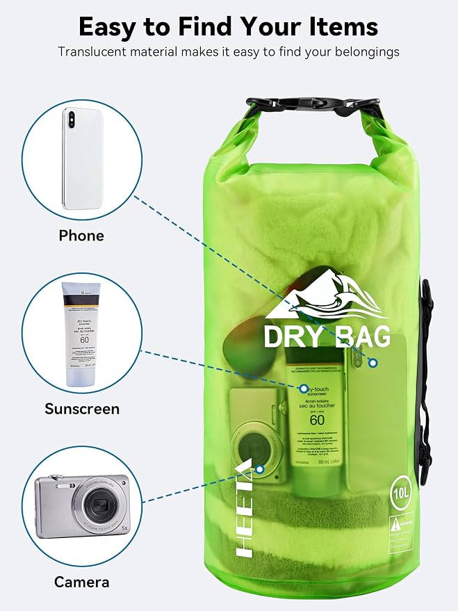 HEETA Dry Bag Waterproof Backpack with Phone Case 5L/10L/20L/30L/40L | Roll Top Lightweight Dry Storage Bag for Women Men, Travel Boating Kayaking Paddle Board Camping Beach Essentials Accessories - Image 7