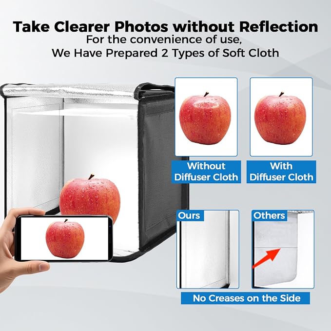 Photo Light Box, 12/16/20/24/32/47 Inch Photography Light Box with CRI>95 120 Light Beads. Dimmable Shooting Tent Kit with White and Warm Light. 6 Backdrops Photo Booth for Studio Products Display - Image 4